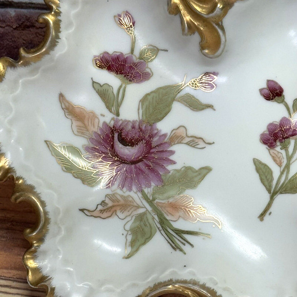 VINTAGE Kalk Porcelain Trinket/Candy Dish Flowers Gold Trim Crossed Arrows #6676 - Picture 3 of 8